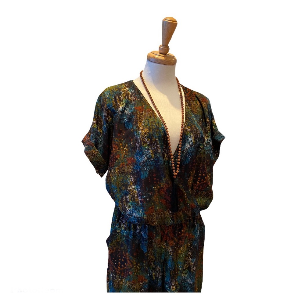 Vintage Style Glam Silky Multicolour Jumpsuit